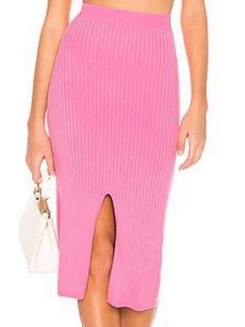 Free People Skyline Midi Skirt Bubblegum Pink Ribbed Knit Size S